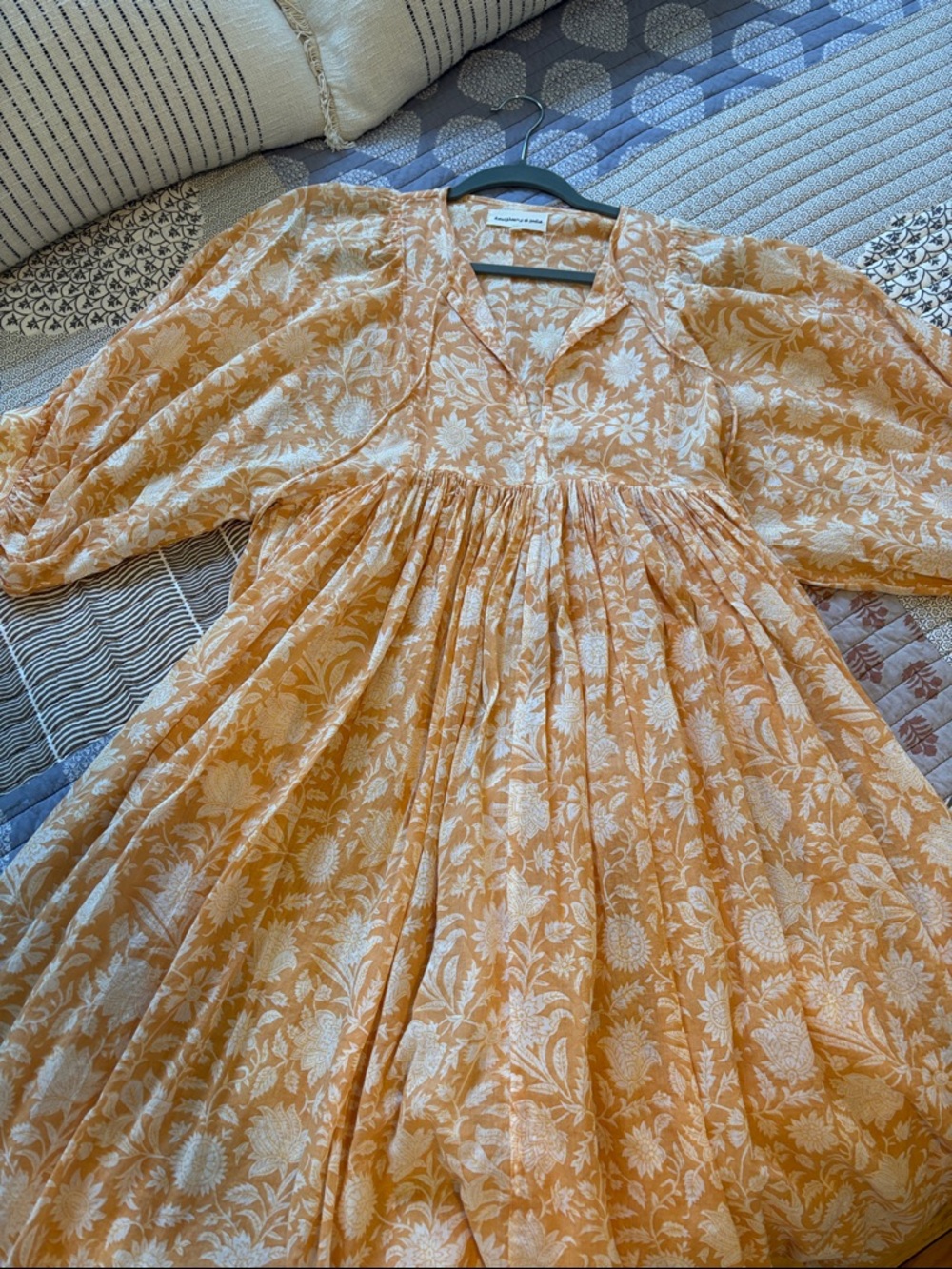 Daughters of India Prairie Boho Floral Maxi Peasant Dress XS Like New Gorgeous